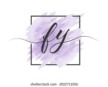 calligraphic lowercase letters F and Y are written in a solid line on a colored background in a frame. Simple Style