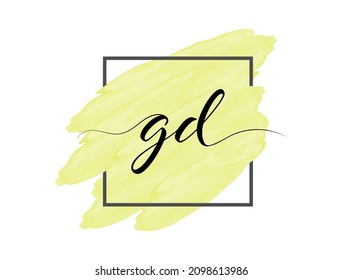 calligraphic lowercase letters G and D are written in a solid line on a colored background in a frame. Simple Style