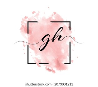 calligraphic lowercase letters G and H are written in a solid line on a colored background in a frame. Simple Style