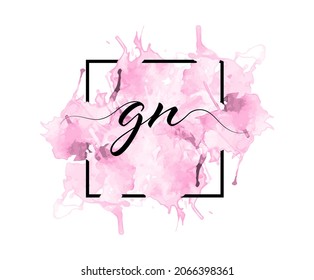 calligraphic lowercase letters G and N are written in a solid line on a colored background in a frame. Simple Style