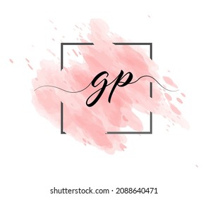 calligraphic lowercase letters G and P are written in a solid line on a colored background in a frame. Simple Style