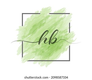 calligraphic lowercase letters H and B are written in a solid line on a colored background in a frame. Simple Style