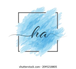 calligraphic lowercase letters H and A are written in a solid line on a colored background in a frame. Simple Style