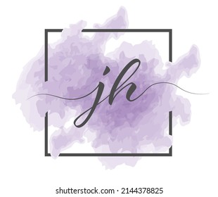 Calligraphic lowercase letters J   H are written in solid line colored background in frame 