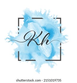Calligraphic lowercase letters K   H are written in solid line colored background in frame 