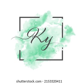 Las letras caligráficas bajas K y A se escriben en una línea sólida sobre un fondo de color en un marco.