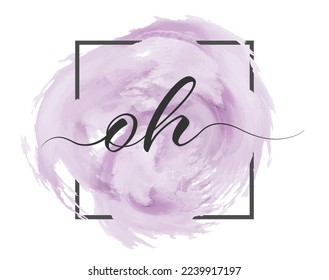 Calligraphic lowercase letters O   H are written in solid line colored background in frame