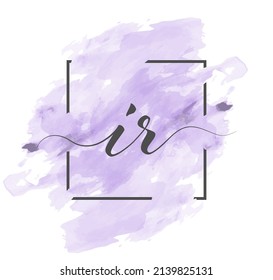 Calligraphic lowercase letters I and R are written in a solid line on a colored background in a frame.