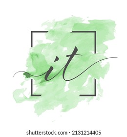 Las letras caligráficas minúsculas I y T se escriben en una línea sólida sobre un fondo de color en un marco.
