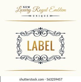 Calligraphic Luxury line logo. Flourishes gold frame. Emblem monogram. Royal vintage design. Black symbol decor for menu card, invitation label, Restaurant, Cafe, Hotel. Vector border illustration