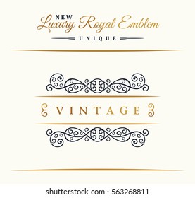 Calligraphic Luxury line logo. Flourishes gold frame. Emblem monogram. Royal vintage design. Black symbol decor for menu card, invitation label, Restaurant, Cafe, Hotel. Vector border illustration