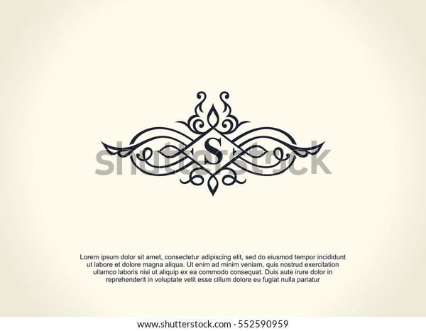 Calligraphic Luxury line logo. Flourishes elegant\
emblem monogram. Royal vintage divider design. Black symbol decor\
for menu card, invitation label, Restaurant, Cafe, Hotel. Vector\
line letter S