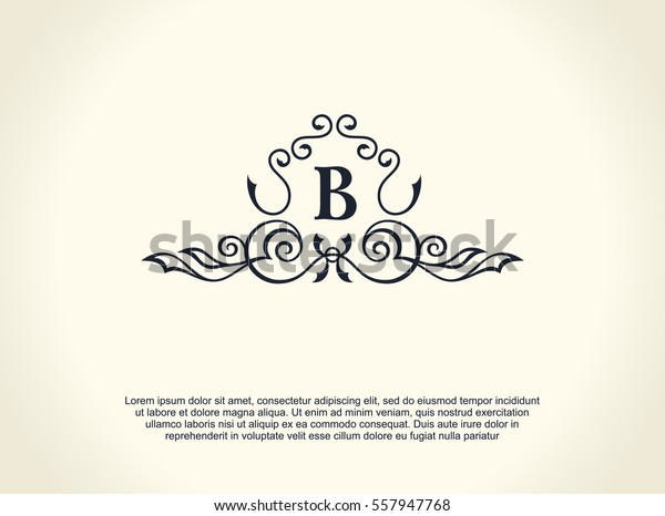 Calligraphic Luxury line logo. Flourishes elegant\
emblem monogram. Royal vintage divider design. Black symbol decor\
for menu card, invitation label, Restaurant, Cafe, Hotel. Vector\
line letter B