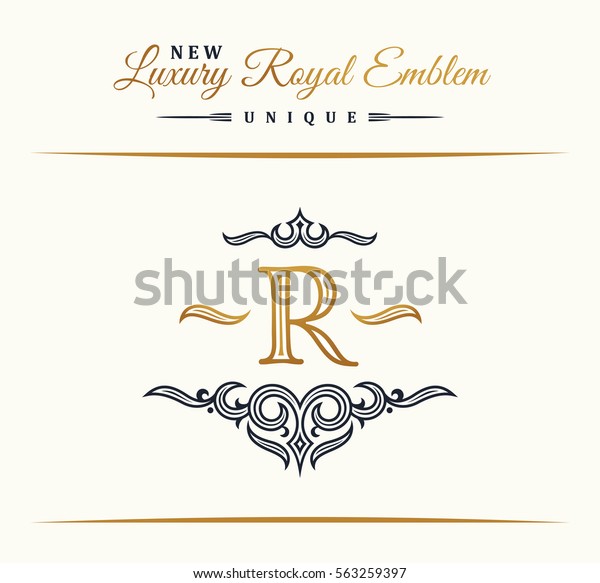 Calligraphic Luxury line logo. Flourishes elegant\
emblem monogram. Royal vintage divider design. Black symbol decor\
for menu card, invitation label, Restaurant, Cafe, Hotel. Vector\
border letter R
