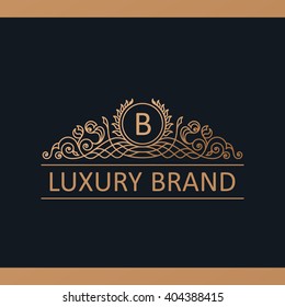 Calligraphic Luxury line logo template. Flourishes calligraphy elegant emblem. Royal design. Gold logotype decor for menu card invitation label, Restaurant, Cafe, Hotel. Vintage vector line symbol