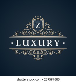 Calligraphic Luxury logo. Emblem elegant decor elements. Vintage vector symbol ornament Z