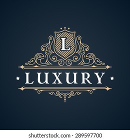 Calligraphic Luxury Logo. Emblem Elegant Decor Elements. Vintage Vector Symbol Ornament L