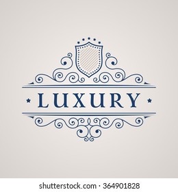 Calligraphic Luxury logo. Emblem elegant decor elements. Vintage vector symbol ornament