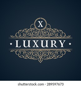 Calligraphic Luxury logo. Emblem ornate decor elements. Vintage vector symbol ornament X