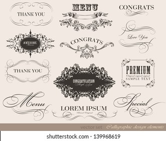 calligraphic menu design elements and page decoration/ vector set