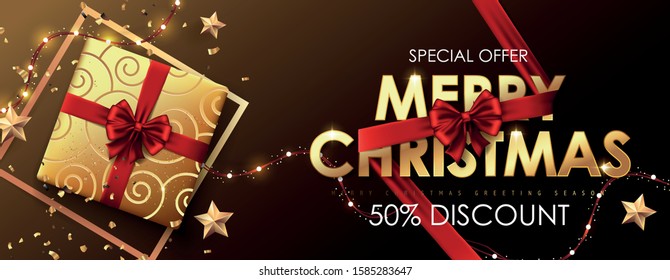 Calligraphic Merry Christmas Golden Texture Realistic Stock Vector ...