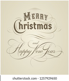 Calligraphic Merry Christmas and Happy New Year Card