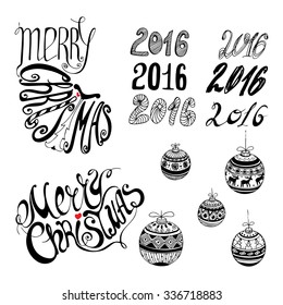 Calligraphic Merry Christmas and Happy New Year lettering. Vector illustration.  Quote isolated on background.