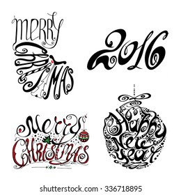 Calligraphic Merry Christmas and Happy New Year lettering. Vector illustration.  Quote isolated on background.