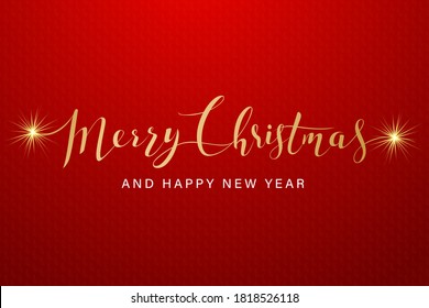 Calligraphic "Merry Christmas" Lettering Decorated with Gold Stars. Christmas Greeting Card .