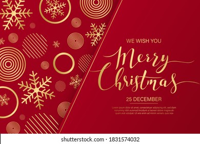 Calligraphic "Merry Christmas" Lettering Decorated with Gold Stars. Christmas Greeting Card .