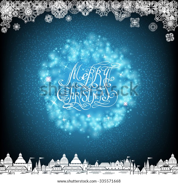 Calligraphic Merry Christmas Lettering On Blue Stock Vector (Royalty Free) 335571668