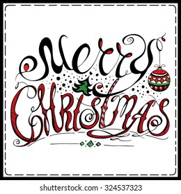 Calligraphic Merry Christmas lettering. Vector illustration. Merry Christmas retro postcard. Quote isolated on background.