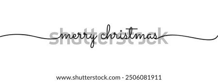 Calligraphic merry christmas text in ballpoint pen style isolated on white background. Rounded merry christmas sign in script text with capitalized first letters. Vector Illustration.