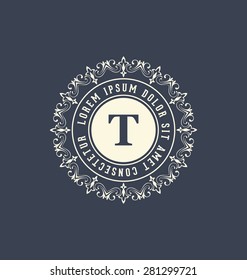 Calligraphic Monogram Design Template - Classic Ornamental Style - Elegant luxury frame logo type - Ideal for restaurant, hotel, cafe and other businesses with classic corporate identity visual