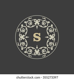 calligraphic monogram emblem, logo design vector illustration