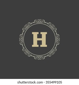 calligraphic monogram emblem, logo design vector illustration