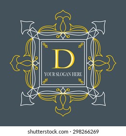  calligraphic monogram emblem template. Luxury elegant frame ornament line logo design vector illustration.