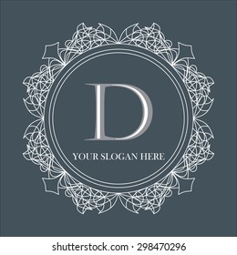  calligraphic monogram emblem template. Luxury elegant frame ornament line logo design vector illustration. 