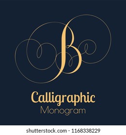 Calligraphic monogram letter B with swooshes