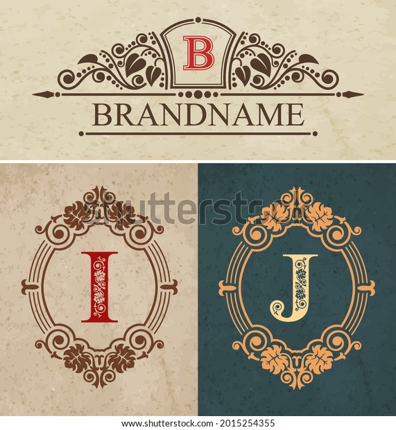 Calligraphic Monogram letters I and J\
Vintage design elements, Brandname luxury Vintage design, Flourish\
calligraphy monogram,Vector\
illustration