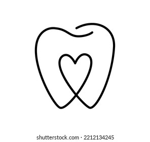 Calligraphic monoline vector tooth and heart icon. Dentistry symbol. Medical sign. Dentalhealth Logo Clean White and healthy. Dental Medical care template.