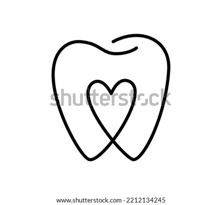 Calligraphic monoline vector tooth and heart icon. Dentistry symbol. Medical sign. Dentalhealth Logo Clean White and healthy. Dental Medical care template.