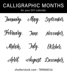 Calligraphic months of the year for your DIY calendar design. Modern calligraphy set.