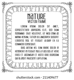 Calligraphic nature frame. Vector trees in square frame. There is place for your text in the center. 