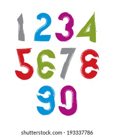 Calligraphic numbers drawn with ink brush, colorful vector numbers collection.