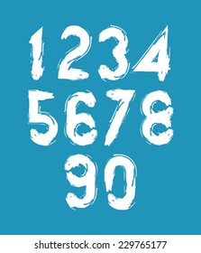 Calligraphic numbers drawn with ink brush, white vector numbers collection.
