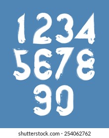 Calligraphic numbers drawn with ink brush, white vector numbers collection.
