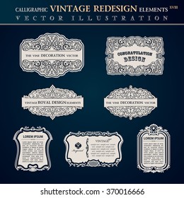 Calligraphic old vintage elements labels. Congratulation and page decoration. Vector frame ornament