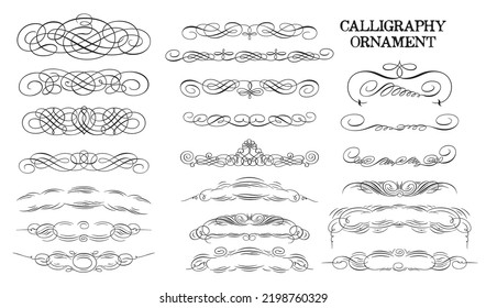 Calligraphic Ornament. Frame Decoration. Vector ink Pen Calligraphy. Swirl Slourishes Set. Christmas Divider. Retro Vintage Heraldic Collection. Frolal Wedding Elements. Elegant Victorian Vignette. 