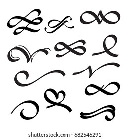 Calligraphic ornament set thick line classical vintage style